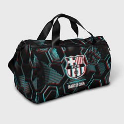 Сумки спортивные Barcelona FC в стиле Glitch на темном фоне, цвет: 3D-принт