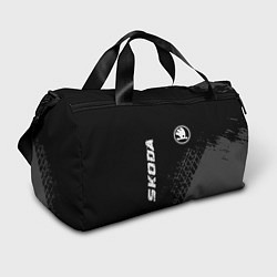 Сумки спортивные Skoda speed на темном фоне со следами шин: символ, цвет: 3D-принт