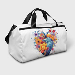 Спортивная сумка Цветочное сердце с птицами