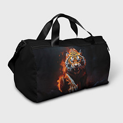 Спортивная сумка Злой тигр в огне рычит и нападает