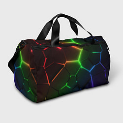 Сумки спортивные Красные зеленые синие неоновые плиты в разломе, цвет: 3D-принт