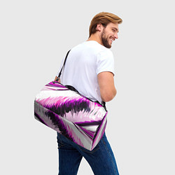 Сумки спортивные Чёрно-розовые острые полосы на белом фоне, цвет: 3D-принт — фото 2