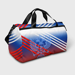 Сумки спортивные Герб России на фоне цветов флага и полосы, цвет: 3D-принт