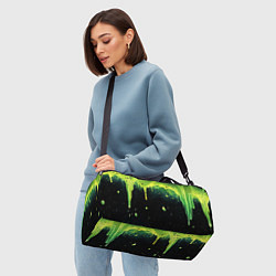 Сумки спортивные Зеленая стекающая краска по черному фону, цвет: 3D-принт — фото 2
