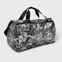 Сумки спортивные С котами и рыбой на фоне сакуры в волнах, цвет: 3D-принт