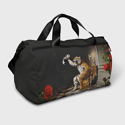 Сумки спортивные Тигр сидит на золотом унитазе сердится, цвет: 3D-принт