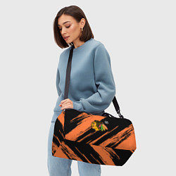 Сумки спортивные Чикаго Блэкхокс - фон с оранжевыми потертостами, цвет: 3D-принт — фото 2