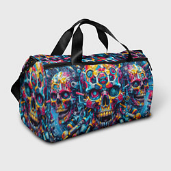 Сумки спортивные Кибер череп - нейроарт паттерн, цвет: 3D-принт