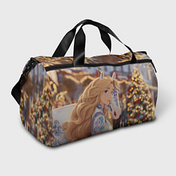 Спортивная сумка Блондинка с новогодней лошадкой