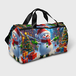 Сумки спортивные Весёлый снеговик в праздничной сказке, цвет: 3D-принт