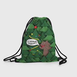 Рюкзак-мешок Медведь: с Новым годом, цвет: 3D-принт