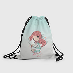 Рюкзак-мешок Девочка и любимый кот арт, цвет: 3D-принт