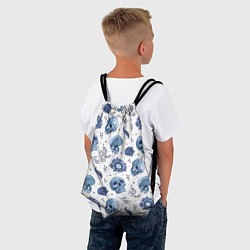 Рюкзак-мешок Узор Голубые черепа с цветами, цвет: 3D-принт — фото 2