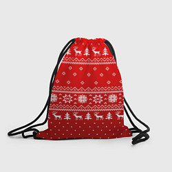 Рюкзак-мешок Красный узор с оленями, цвет: 3D-принт