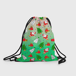 Рюкзак-мешок Новогодний узор елка санта, цвет: 3D-принт