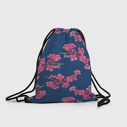 Мешок для обуви Веточки айвы с розовыми цветами на синем фоне