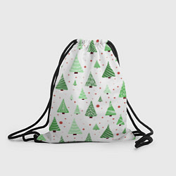 Рюкзак-мешок Много разных зелёных ёлочек на белом фоне плюс кра, цвет: 3D-принт
