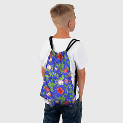 Рюкзак-мешок Цветочки - синий фон - паттерн, цвет: 3D-принт — фото 2