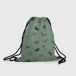 Рюкзак-мешок Цветочки и бабочки на зеленом фоне, цвет: 3D-принт