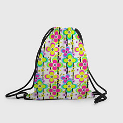 Рюкзак-мешок Цветочный ретро узор в неоновых тонах, цвет: 3D-принт