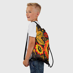 Рюкзак-мешок Хохломская Роспись Цветы На Тёмном Фоне, цвет: 3D-принт — фото 2