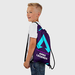 Рюкзак-мешок Символ Apex Legends в неоновых цветах на темном фо, цвет: 3D-принт — фото 2