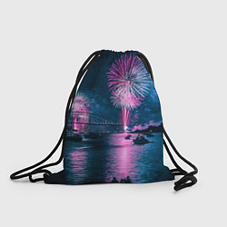 Рюкзак-мешок Неоновый салют над рекой ночью - Синий, цвет: 3D-принт