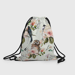 Рюкзак-мешок Цветы Нарисованные Магнолии и Птицы, цвет: 3D-принт