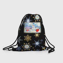 Рюкзак-мешок Новый год мальчик с санками, цвет: 3D-принт