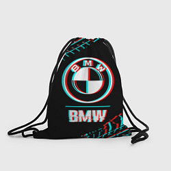 Рюкзак-мешок Значок BMW в стиле glitch на темном фоне, цвет: 3D-принт