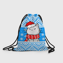Рюкзак-мешок Котик в новогодней шапочке, цвет: 3D-принт
