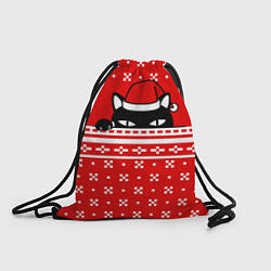 Рюкзак-мешок Выглядывающий котик - красный свитер, цвет: 3D-принт