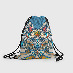 Рюкзак-мешок Волк в узорах на нежном цветочном фоне, цвет: 3D-принт