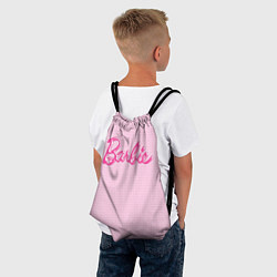 Рюкзак-мешок Барби - логотип на клетчатом фоне, цвет: 3D-принт — фото 2