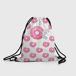 Рюкзак-мешок Серый кролик с розовыми пончиками, цвет: 3D-принт