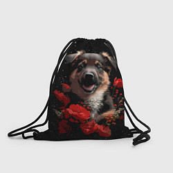 Рюкзак-мешок Щенок с красными розами, цвет: 3D-принт