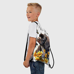 Рюкзак-мешок Черный щенок и жёлтые полевые цветы, цвет: 3D-принт — фото 2