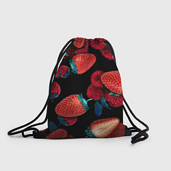 Рюкзак-мешок Клубника на черном фоне, цвет: 3D-принт