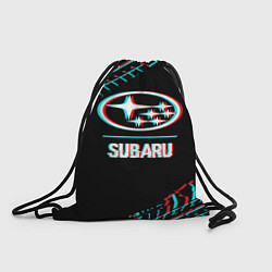Рюкзак-мешок Значок Subaru в стиле glitch на темном фоне, цвет: 3D-принт