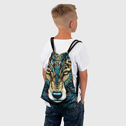 Рюкзак-мешок Волк в бирюзовом орнаменте, цвет: 3D-принт — фото 2