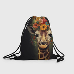 Мешок для обуви Портрет жирафа с цветами: арт нейросети