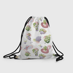 Рюкзак-мешок Пляжный паттерн с коктейлями и фламинго, цвет: 3D-принт