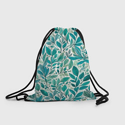 Рюкзак-мешок Нежные акварельные листья, голубые и зеленые, цвет: 3D-принт