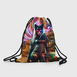 Рюкзак-мешок Девчонка-кошка в ночном городе - киберпанк, цвет: 3D-принт