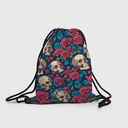 Рюкзак-мешок Черепа и красные розы, цвет: 3D-принт