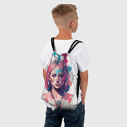Рюкзак-мешок Девушка акварельные краски, цвет: 3D-принт — фото 2