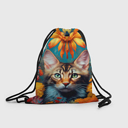 Рюкзак-мешок Дикая кошка в цветах, цвет: 3D-принт