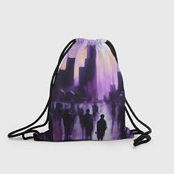 Рюкзак-мешок Человеческие силуэты на фоне большого города, цвет: 3D-принт