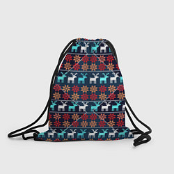 Рюкзак-мешок Новогодние олени и снежинки узор, цвет: 3D-принт