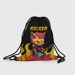 Рюкзак-мешок Кот рокер - огонь, цвет: 3D-принт